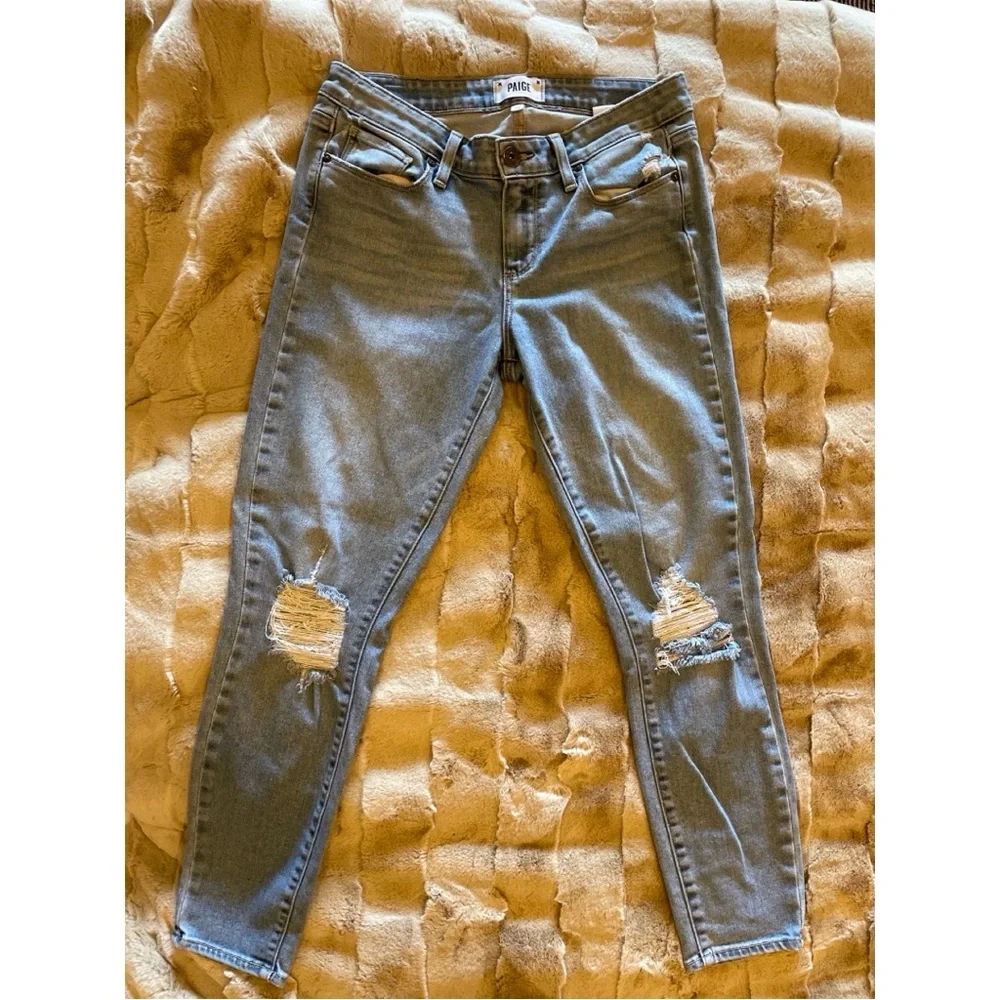 Paige Verdugo Crop Light Wash Distressed Jeans Size 29 - Picture 2 of 8